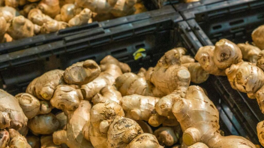 ginger garlic paste banane ke liye ginger ko liya gaya hai