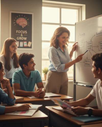 ek teacher apne students ko Pariksha Ka Tanav Prabandhan samjha reha hai