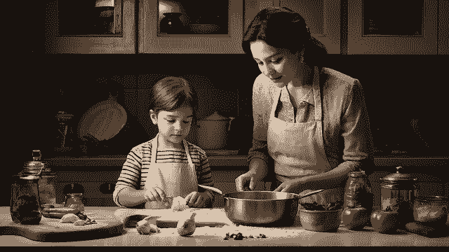 प्रोजेक्ट-आधारित शिक्षण (PBL) माता सिखा रही है अपने बालक को 